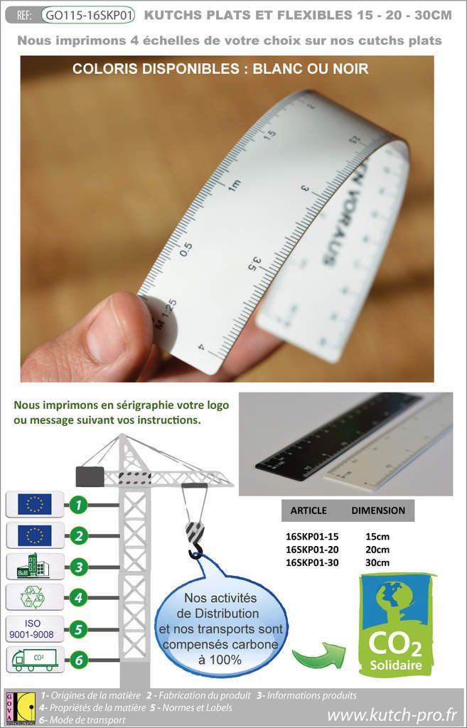 Kutch plat et flexible plusieurs dimensions avec graduations sur mesure recto verso