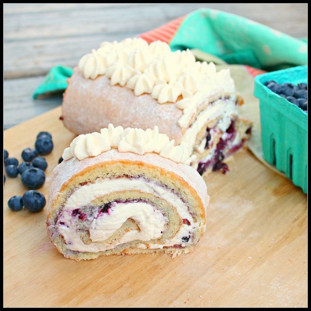 Lemon and Wild Blueberry Roulade: Cholesterol Free Jelly Roll Cake with Lemon Blueberry Sauce