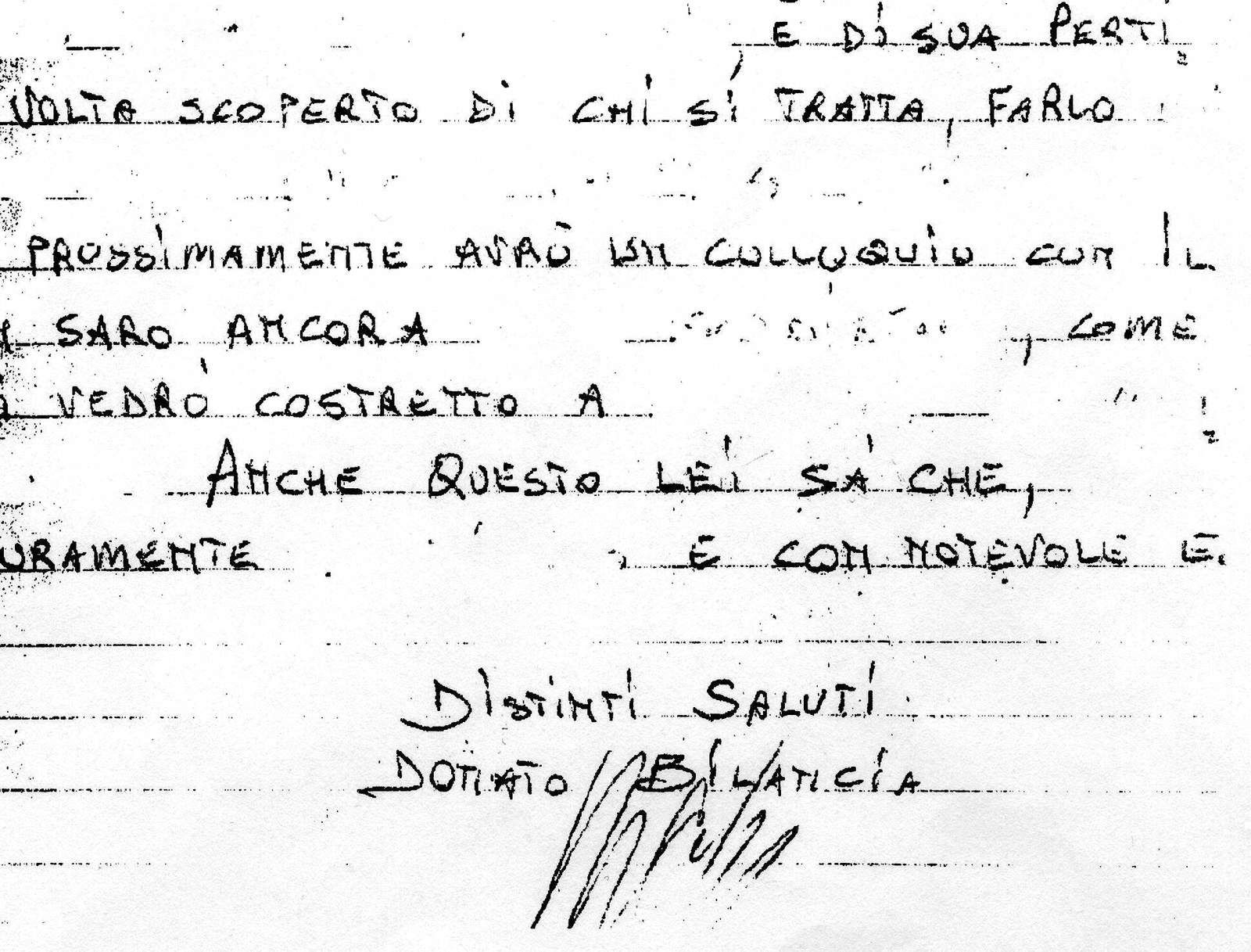 Lettre de Donato Bilancia