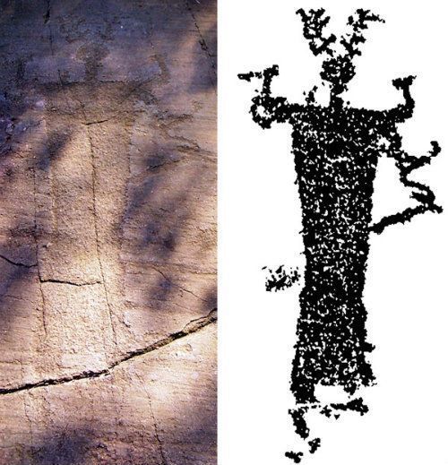La plus ancienne représentation de Cernunnos, le dieu cerf, en pétroglyphe du Val Cacamonica (-7 000ans) en Italie