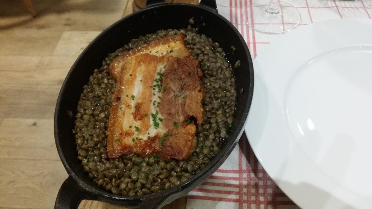 Poitrine confite et lentilles Restaurant Bistrot Benoit du Louvre Paris 1er