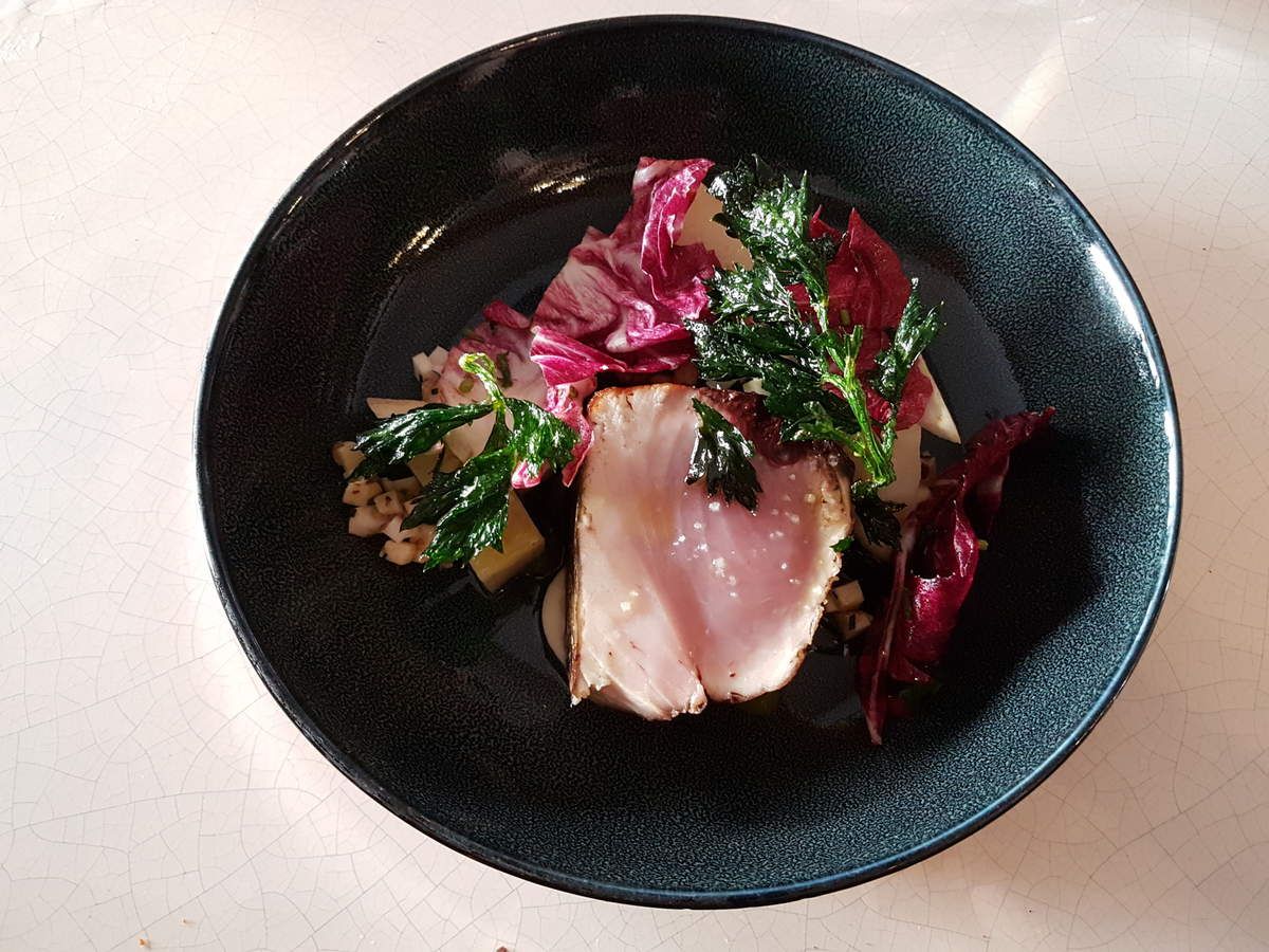 Bonite d'Oléron, céleri racine, trévise Jouvence Paris 12 Restaurant
