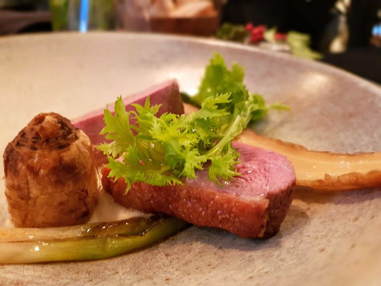 Filet de canard persil racine panais et wasabina Aux Plumes Restaurant Paris 14