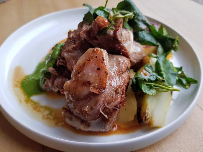 Agneau basse température et fenouil confit coing glacé et jus de cresson La poudrière Restaurant Issy les Moulineaux