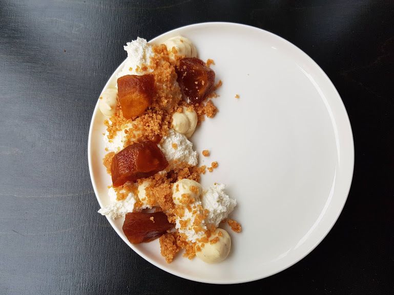 Crème d'orge, pommes caramélisées au calvados Badaboum Restaurant Paris 11