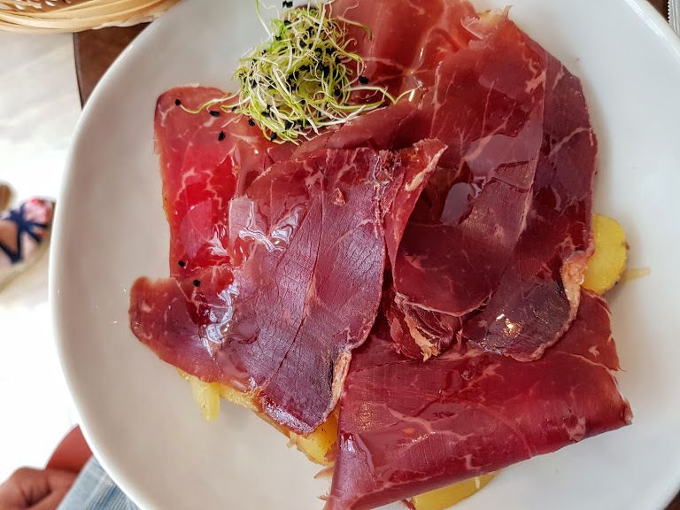 Cecina, salade de pommes de terre, échalotes Arsouille restaurant Paris 9