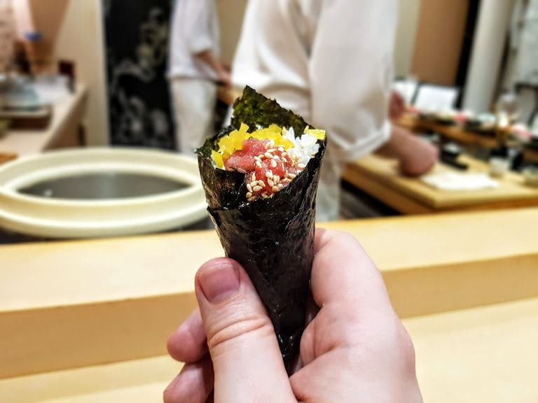 Cornet thon gras Komatsubaki restaurant Paris 8