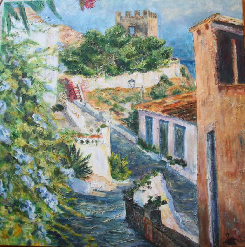 plumbago, ruelle, village blanc, Espagne