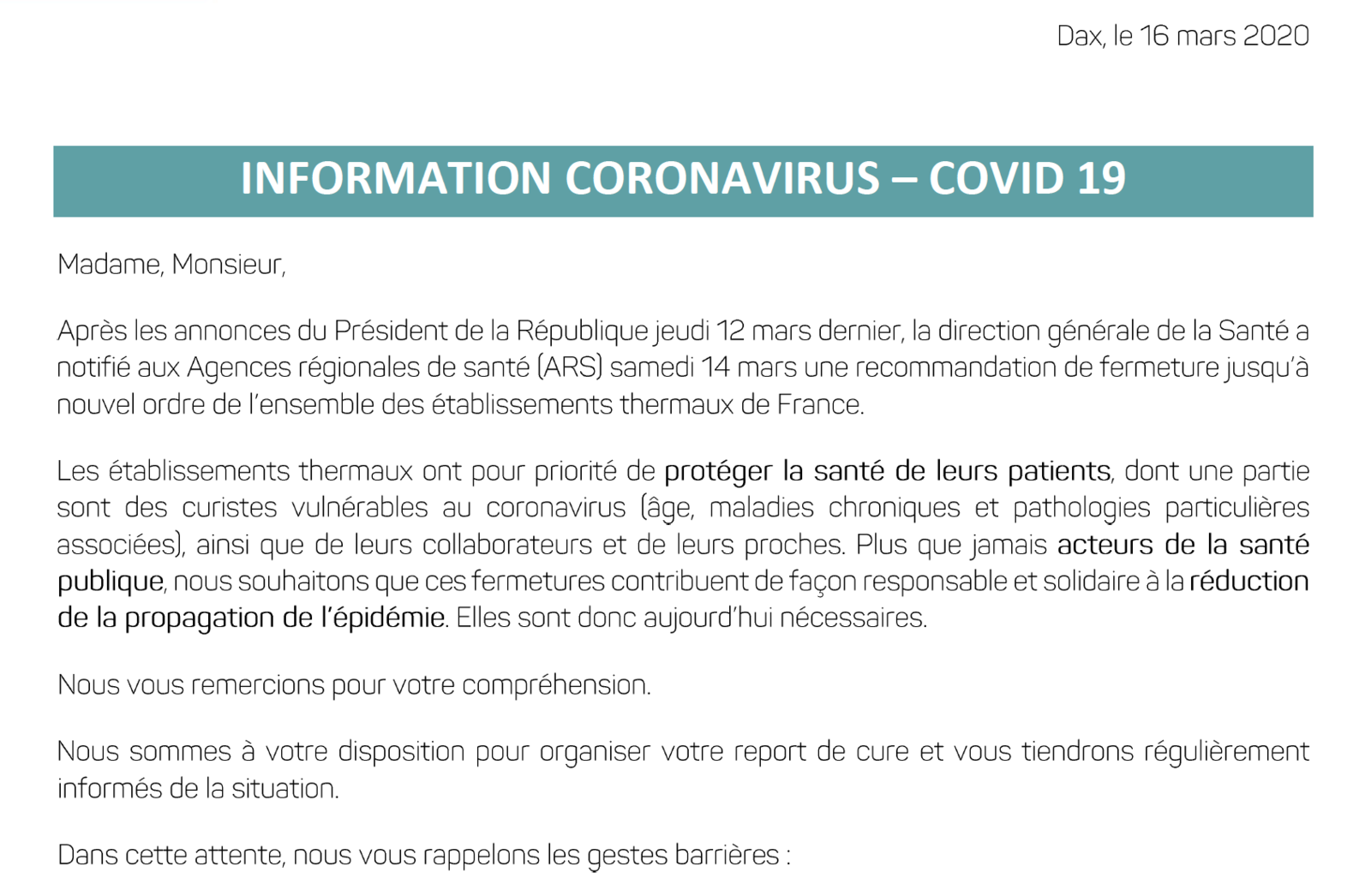 Covid-19 : communication "à minima" pour la fermeture des Thermes de Luchon