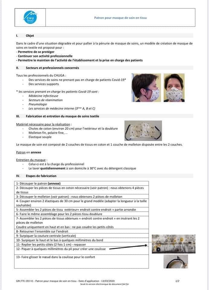 Covid-19 : l'association "Elles" vous propose de fabriquer des masques en tissu pour le personnel soignant de l'EHPAD Era Caso