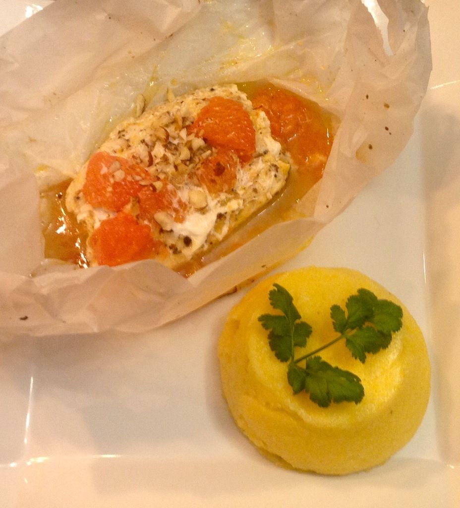 Dos de cabillaud - agrumes - gingembre - noisettes - semoule de maïs