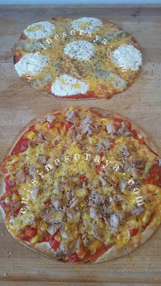 Pizza wrap thon poivrons et aux 3 fromages.