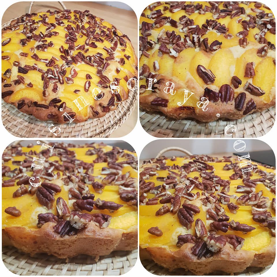 Gâteau à la pêche et aux noix de pécan