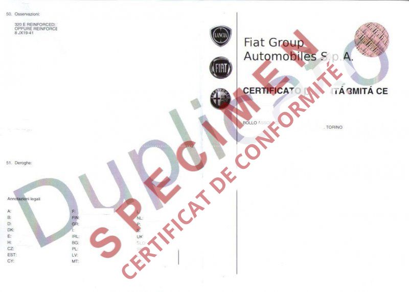 Certificat de Conformité Alfa romeo  Gratuit  