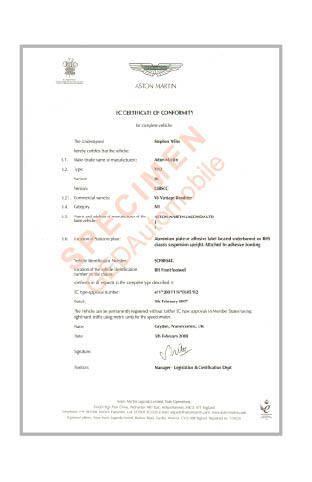 Certificat de Conformité Aston Martin  Gratuit  