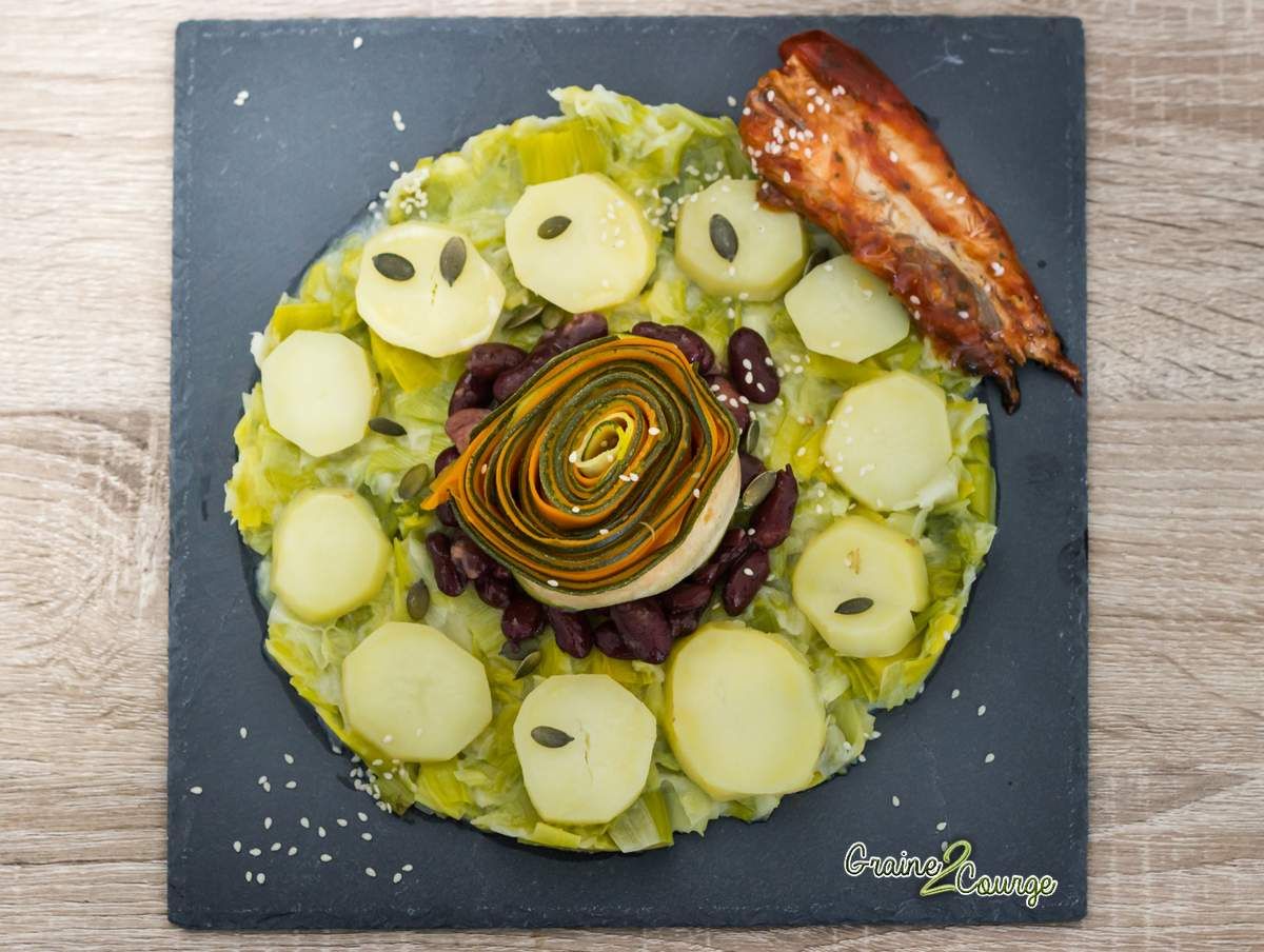 Idee De Recette Rosace Courgette Carotte Et Fondue De Poireaux Graine De Courge