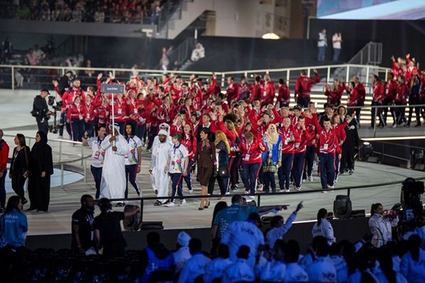 Etihad Airways Cabin Crew walking with Team Great Britain in the Opening Ceremony