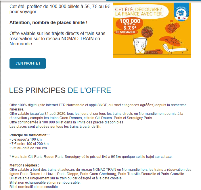 LES OFFRES PROMOTIONNELLES DE L’ÉTÉ - NORMANDIE ET ÉVENTUELLEMENT LIGNES TER AILLEURS.