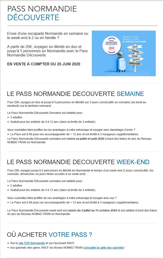 LES OFFRES PROMOTIONNELLES DE L’ÉTÉ - NORMANDIE ET ÉVENTUELLEMENT LIGNES TER AILLEURS.