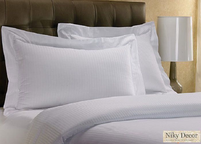 Lenjerii de pat albe hotel - Lenjerii hoteliere din damasc satinat in dungi  | Lenjerie alba bumbac pentru hotel pret de producator | Lenjerii albe  horeca