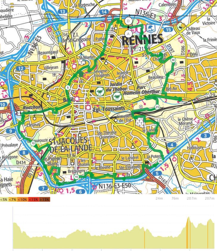 Boucle "Vélotour" de Rennes - 35,2 km - velo promenade de Nat et Pat