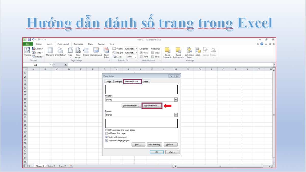 Hướng dẫn cách đánh số trang trong Excel 2010.