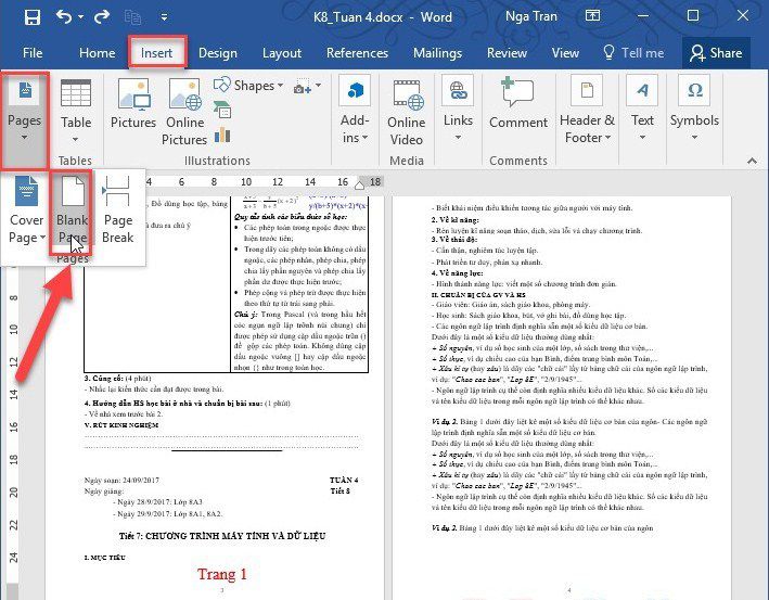 CÁCH THÊM TRANG TRONG WORD 2016