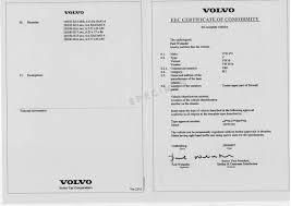 Certificat de Conformité Volvo  