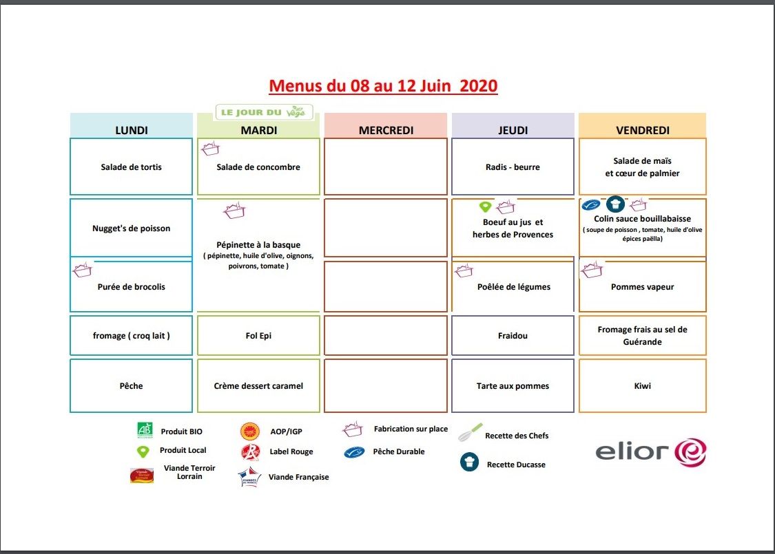 Menus Cantine Garderie Commune de Florémont