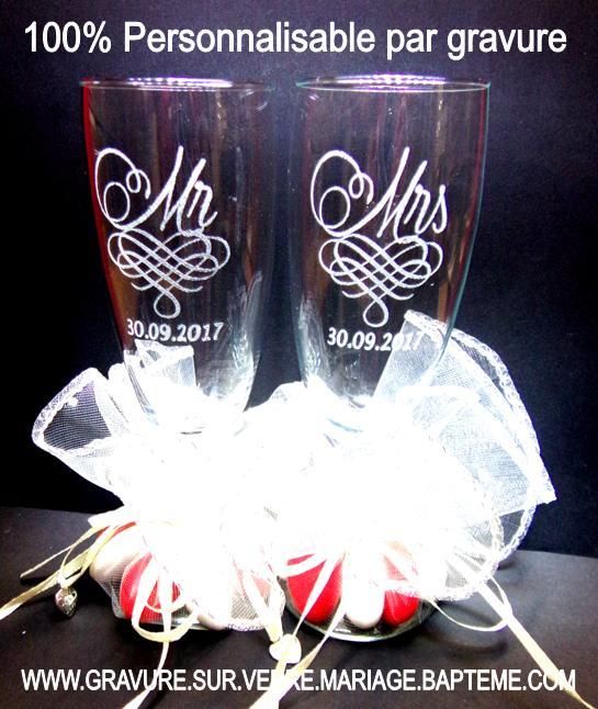 MariageFlûte à champagne personnalisée pour Mariage,déco,dragées,cadeau, gravuresurverre