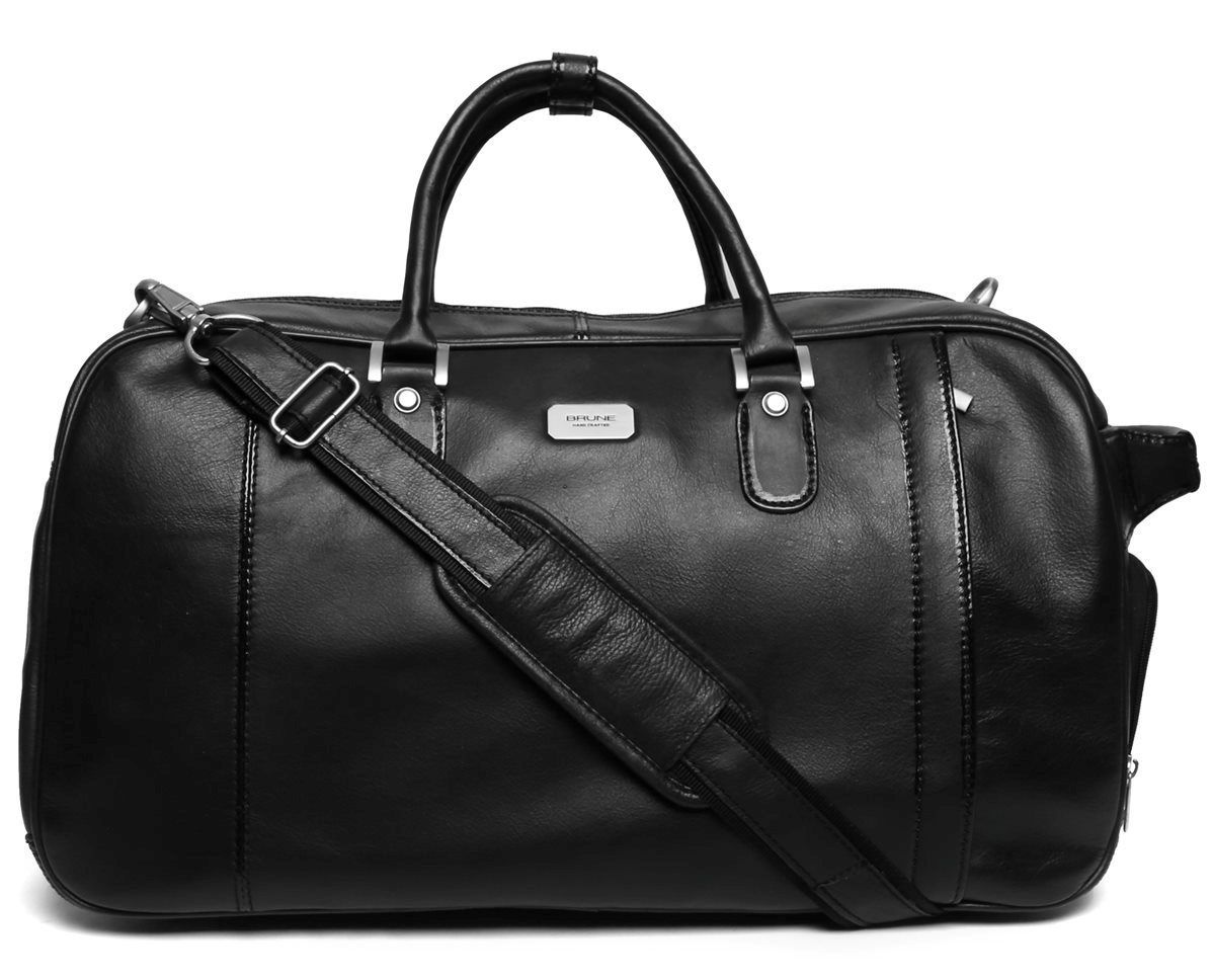 Black High capacity leather Travel Bag by Brune