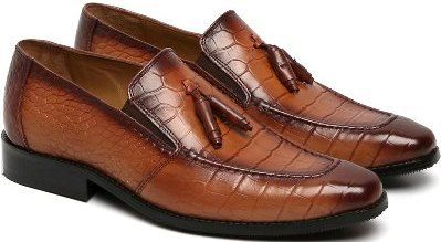 TAN CROCO SLIM-FIT TOE LEATHER OXFORD SHOES BY BRUNE