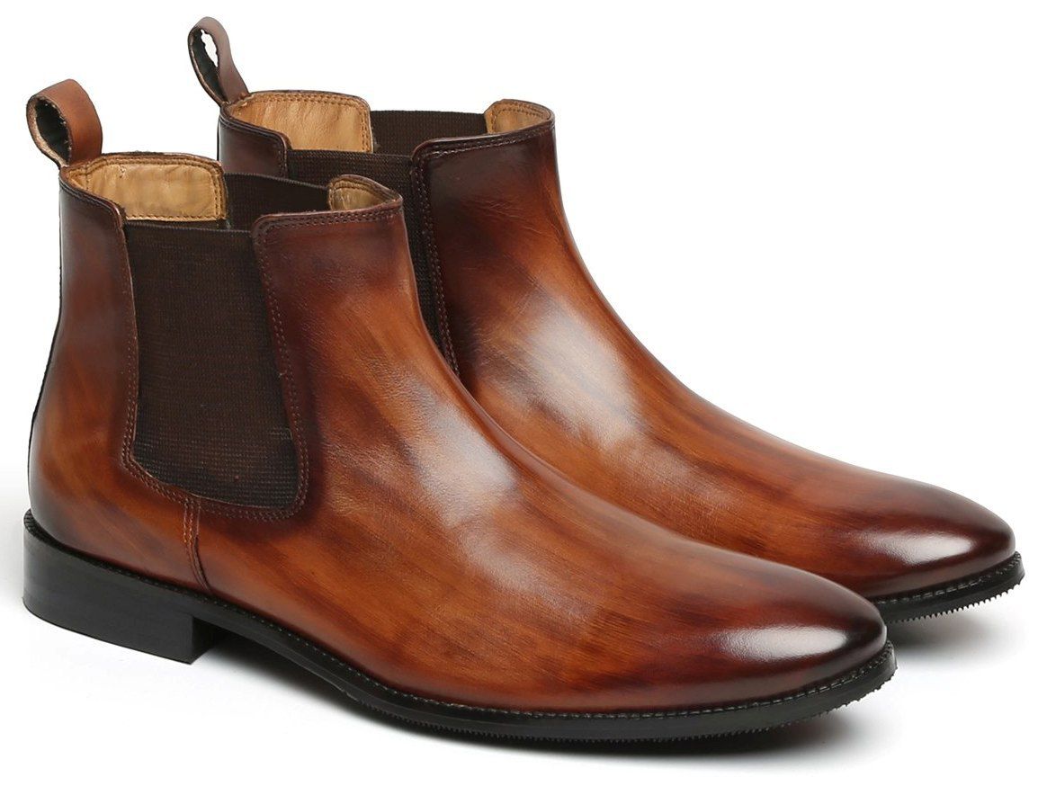 TAN LEATHER HAND MADE CHELSEA BOOTS FOR MEN BY BRUNE