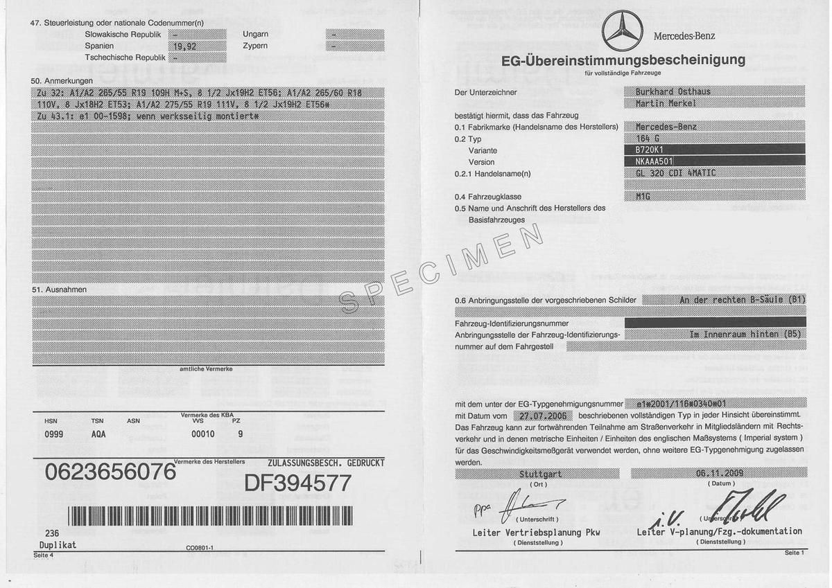 Certificat de Conformité Gratuit Mercedes  