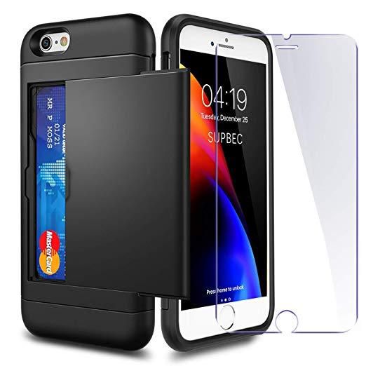 Coque iPhone 6 / 6s Porte-Carte et[2 Protecteurs d'Écran en Verre Trempé ]  étui [ Anti-Choc ] en Silicone TPU et PC Anti-Rayures - Protection  intégrale +Fente pour Carte-SUPBEC iPhone 6-4.7