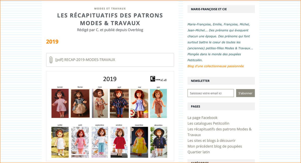 Page avec les récapitulatif des patrons poupées Modes & Travaux