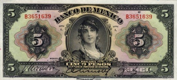 Billete de 5 pesos, La Gitana. - numismaticarnaiz.over-blog.com
