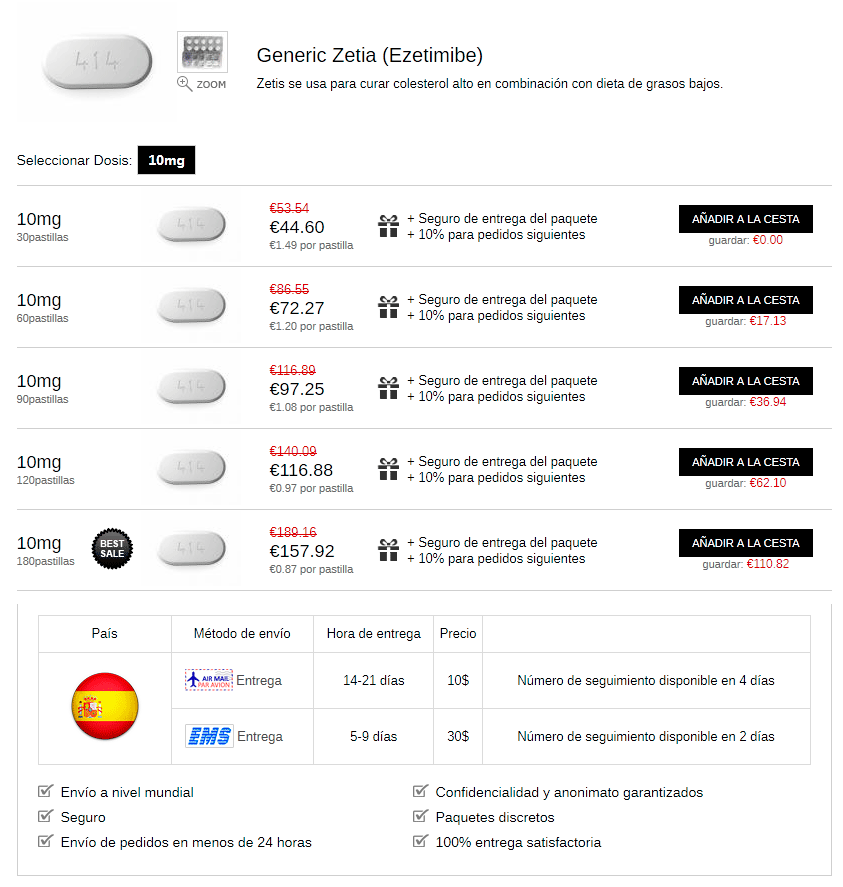 Zetia Ezetimiba 10Mg