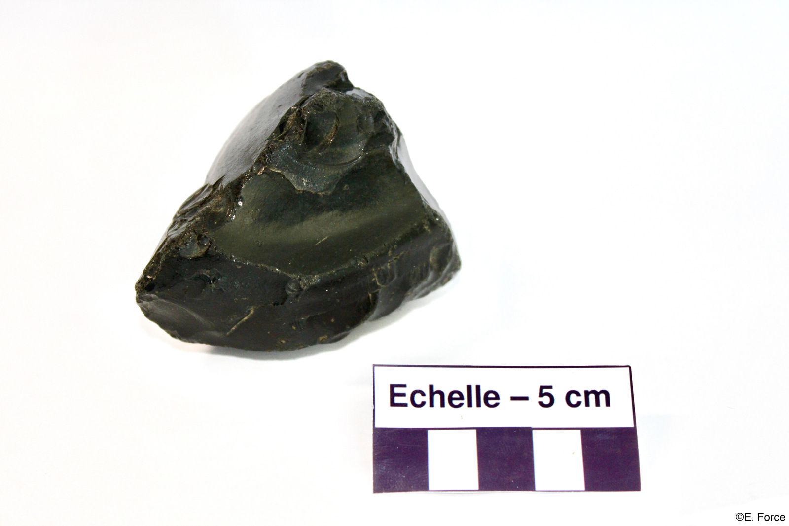 Figure 1. Obsidienne de la coulée de lave du Laugahraun (Landmannalaugar, Islande) (crédit photo : E. Force, collection personnelle).