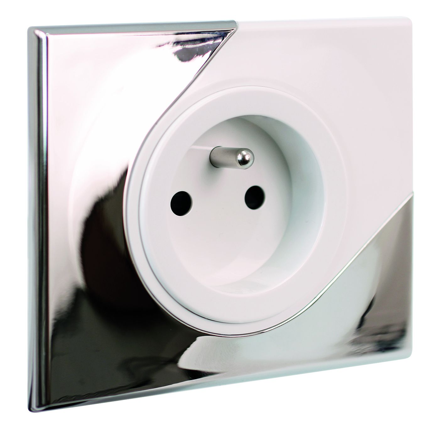 Prise Eu'ohm Comète finition Mirror ( aluminium poli miroir + ABS blanc laqué)sur Electrik.fr