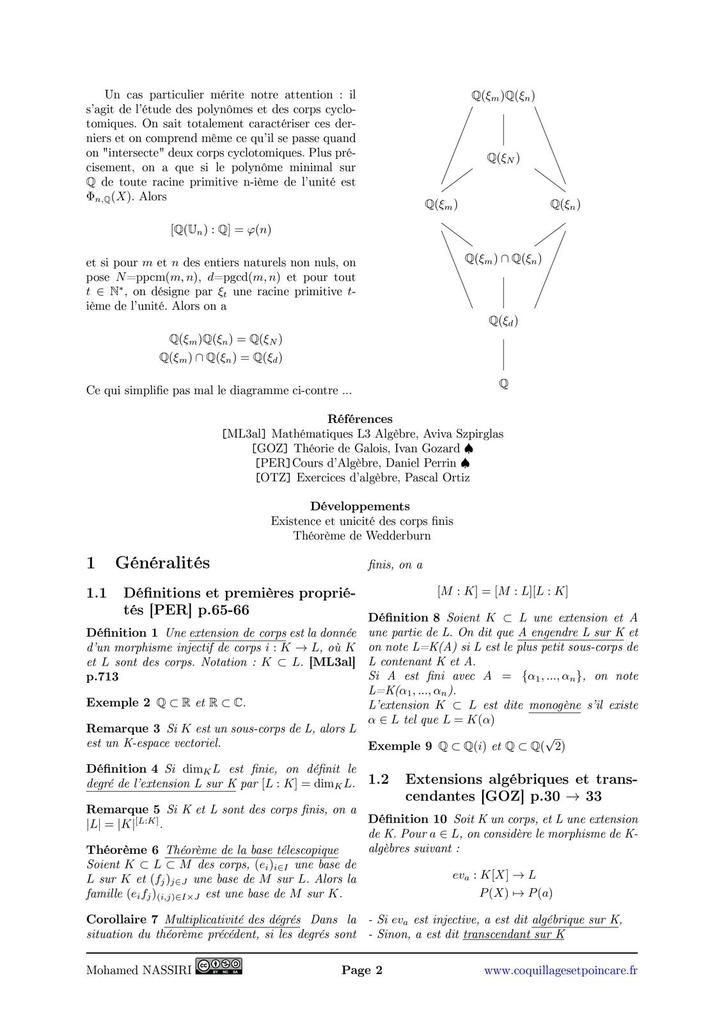 125 Extensions de corps. Exemples et applications. Coquillages