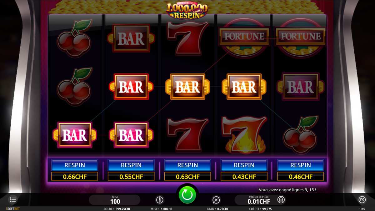 machine a sous Million Coins Respin logiciel iSoftBet sur Casino777.ch