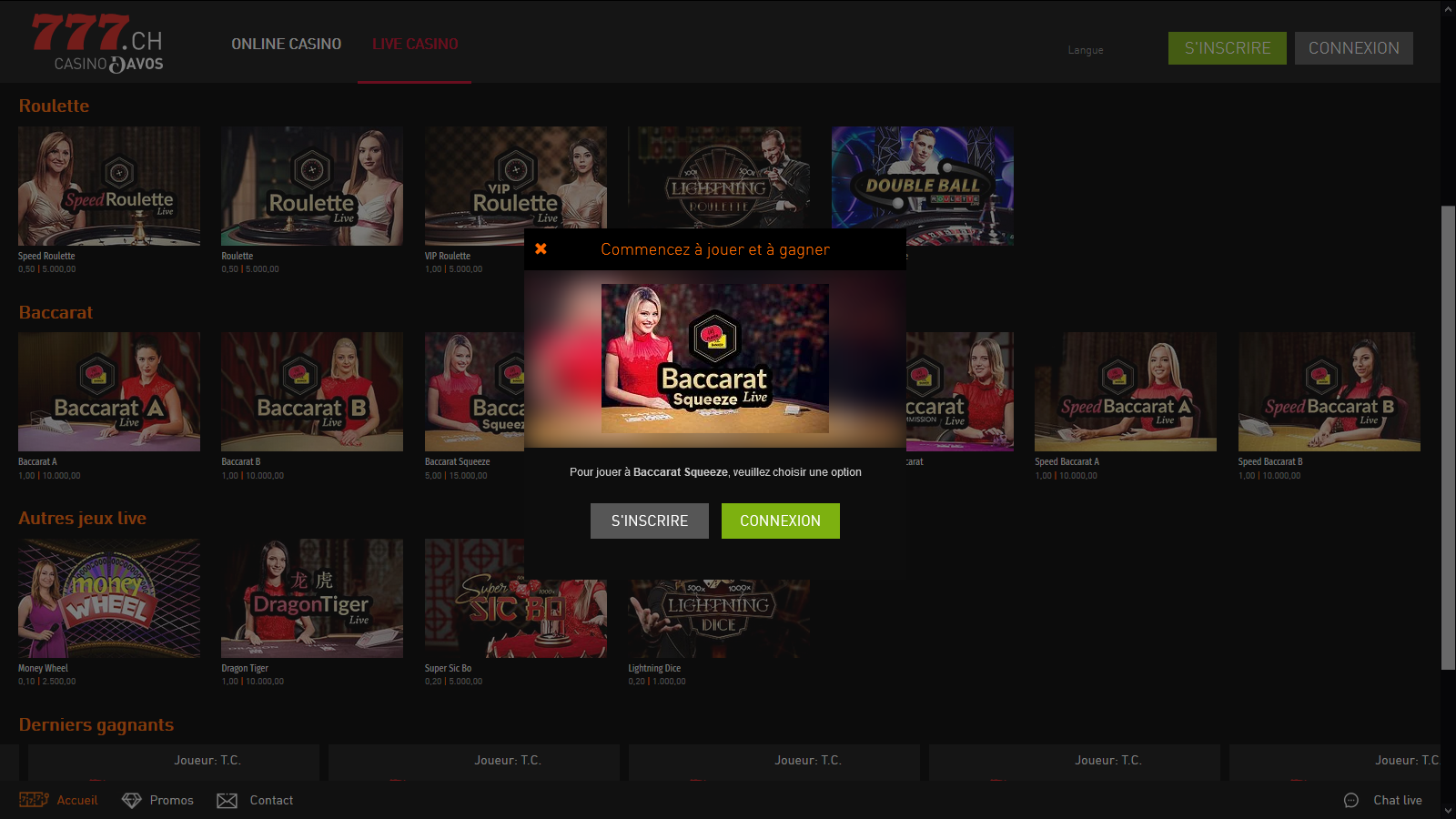 Baccarat Squeeze Live sur Casino 777 Suisse