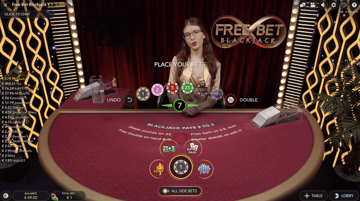 Free Bet Black jack - variante de black jack en direct sur Casino 777 en Suisse