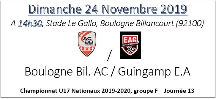 EAG U17nat - Championnat J13 : Feuille de route pour déplacement à BOULOGNE Billancourt (92)