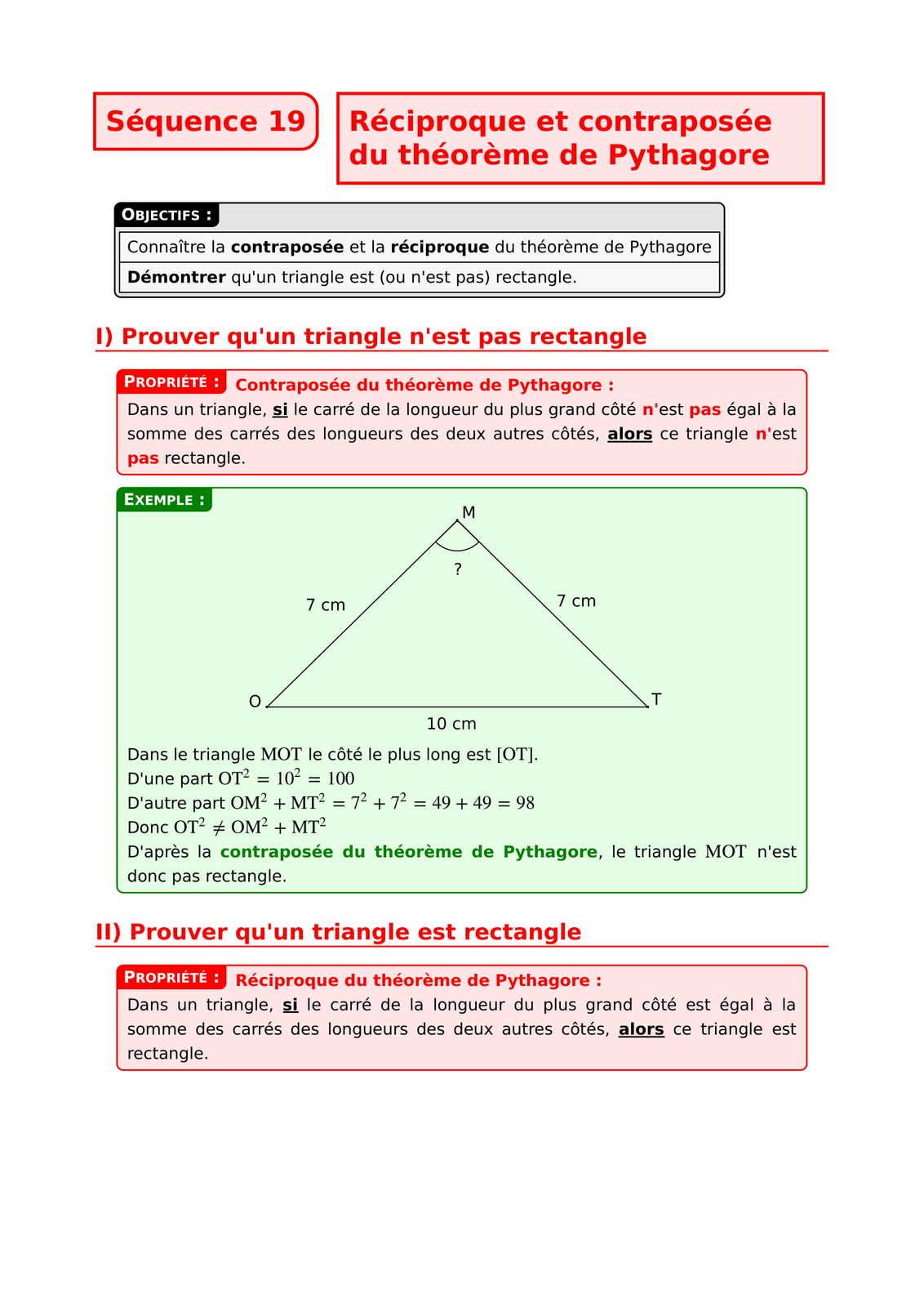 C'est Quoi La Réciproque De Pythagore Séquence 11 Réciproque et contraposée du théorème de Pythagore (4F et