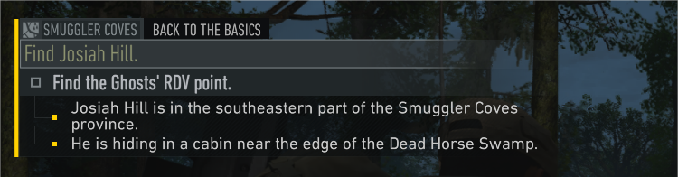 The mission reminder in-game.