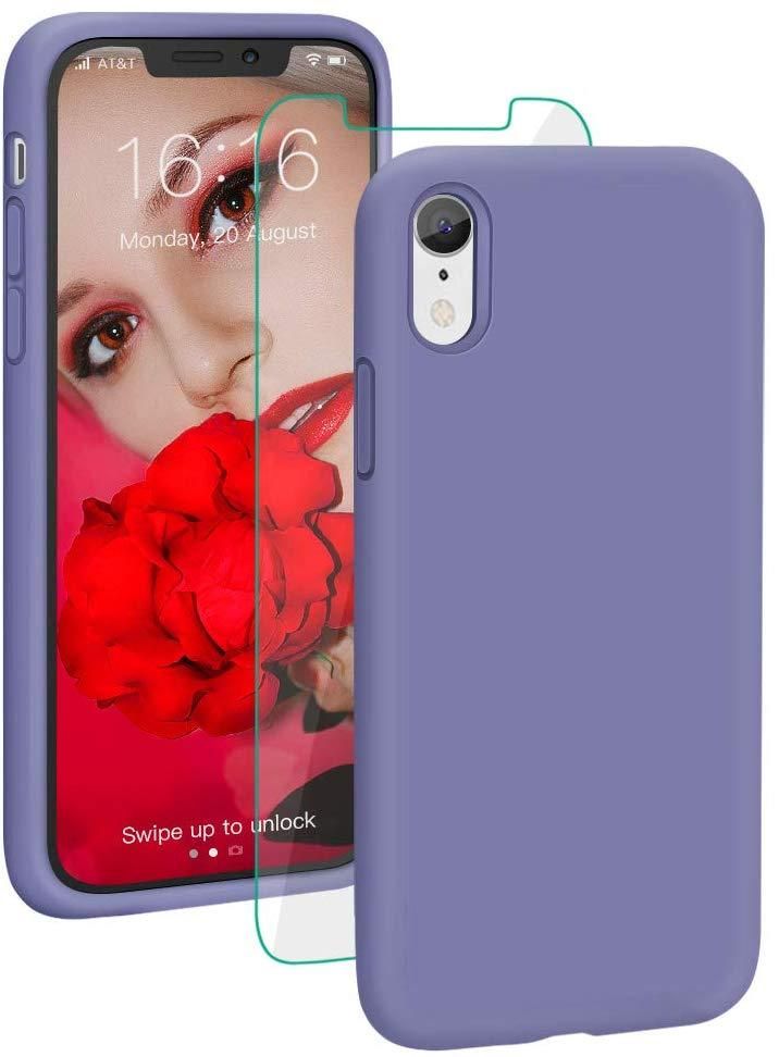 ProBien Coque pour iPhone XR, Silicone Liquide Housse avec Ecran Verre
