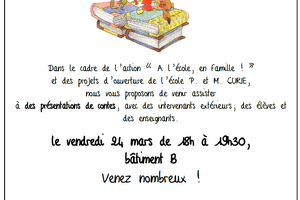 Vendredi c'est la "Soirée Contes" 2017 à l'école Curie