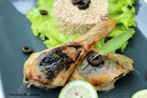 Cuisses de Poulet Rôties, Farcies sous peau- Olives Noires, Sauge et Citron